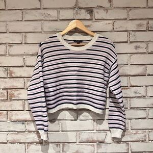 AE studio American Eagle stripe crop sweater purple blue white